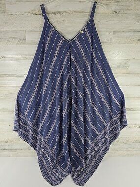 Japna Navy Blue Sleeveless Handkerchief Lagenlook Jumpsuit Size LARGE **AS-IS**.
